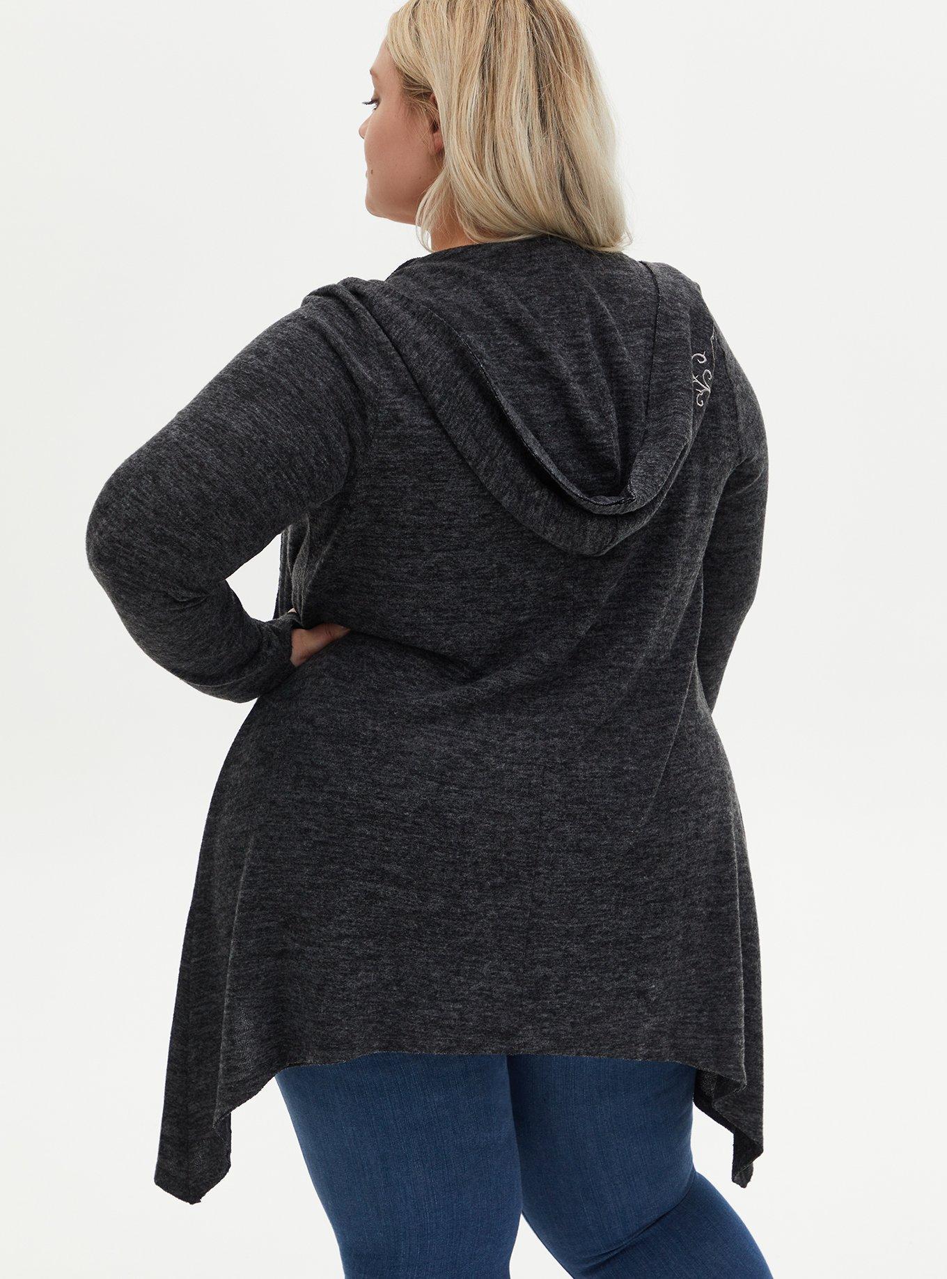 Plus Size Disney Snow White and the Seven Dwarfs Super Soft Plush Embroidered Cardigan, BLACK GREY, alternate