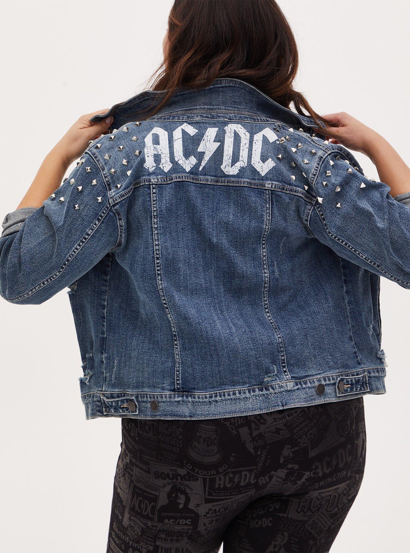 Plus Size - AC/DC Stud Denim Jacket - Light Wash - Torrid