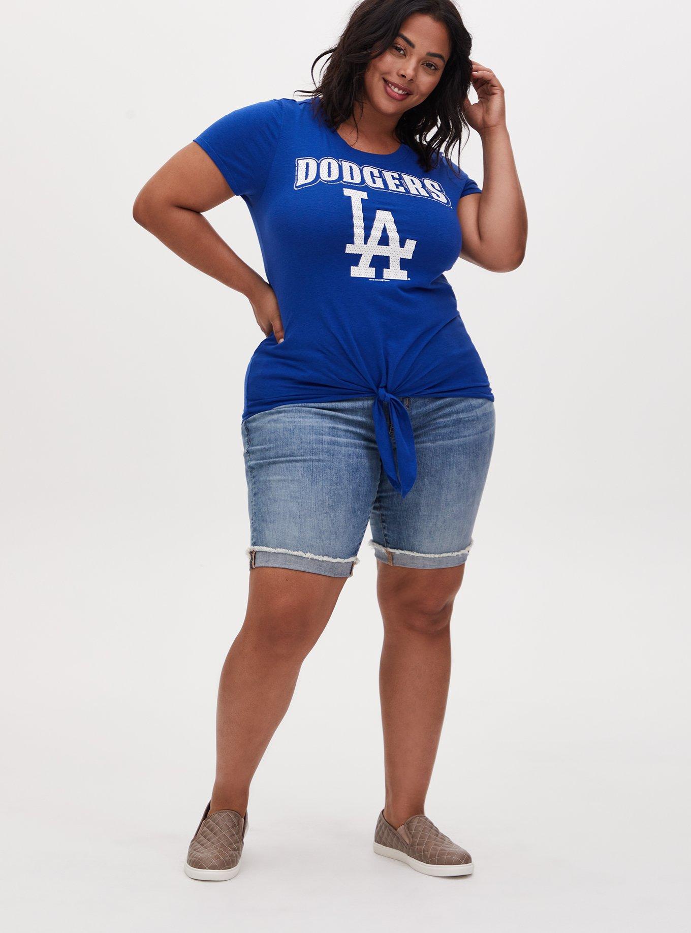 Women's New Era Royal Los Angeles Dodgers Plus Size Two-Hit Front Knot T-Shirt