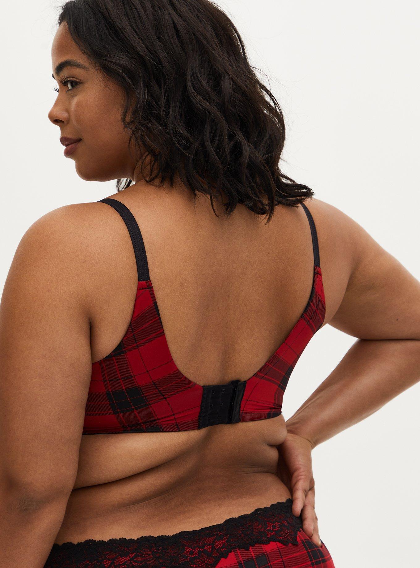 Red Plaid 360&deg; Back Smoothing&trade; XO Push-Up Plunge Bra, SPLATTER PLAID, alternate