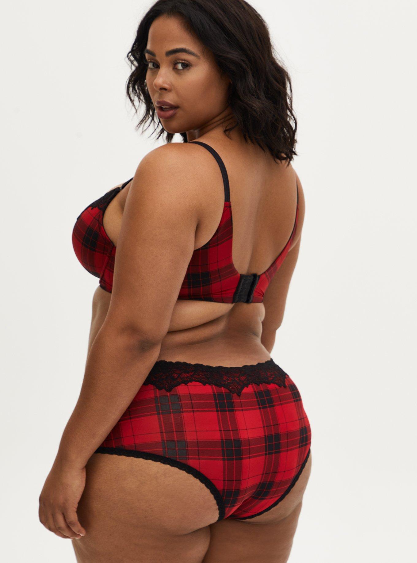 Red Plaid 360&deg; Back Smoothing&trade; XO Push-Up Plunge Bra, SPLATTER PLAID, alternate