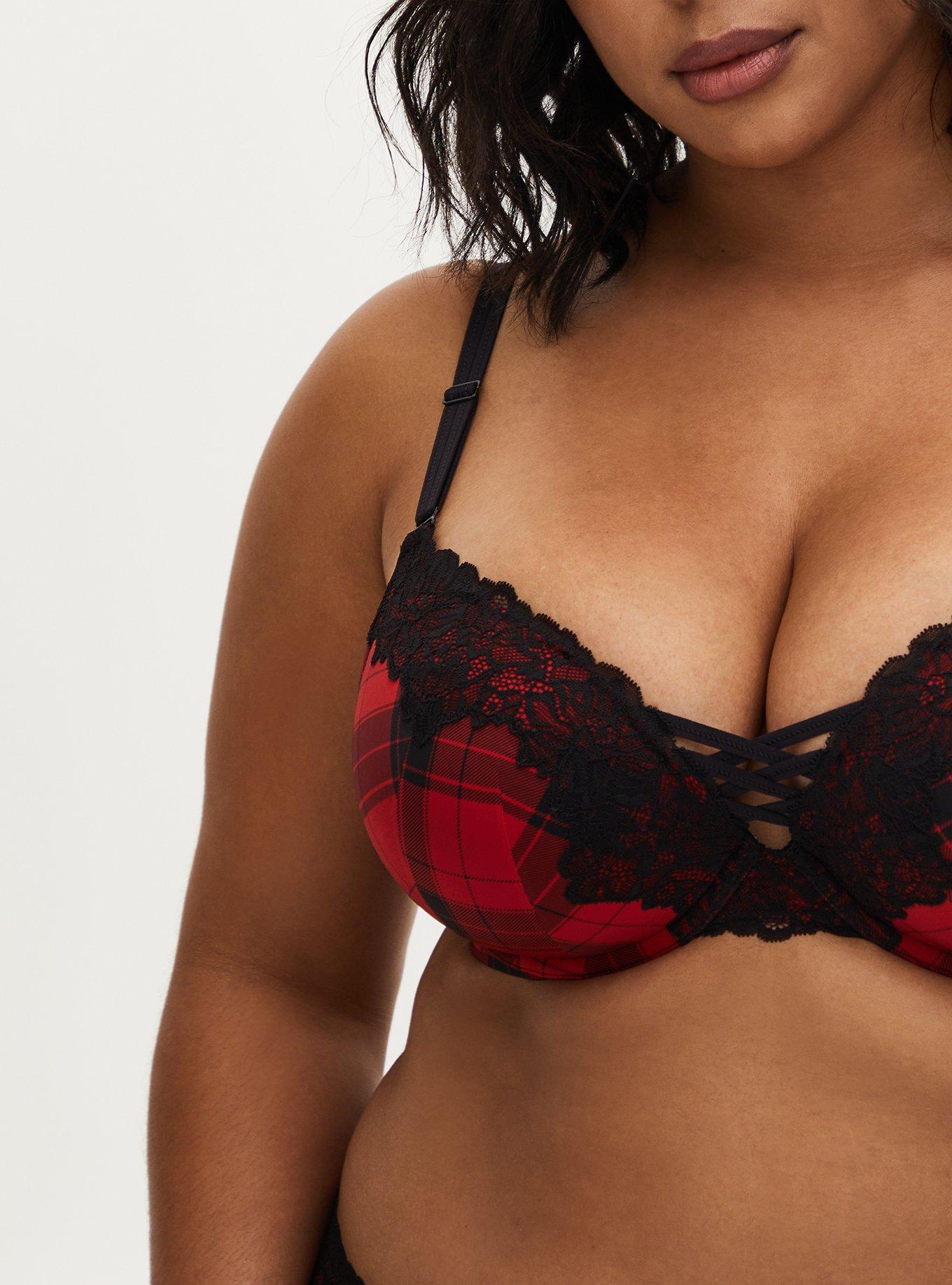 Plus Size - Black Mesh & Red Cherry Heart Embroidered Push-Up Plunge Bra -  Torrid