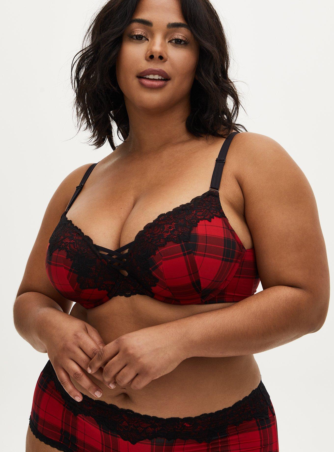 Plus Size Red Plaid 360° Back Smoothing™ XO Push-Up Plunge Bra