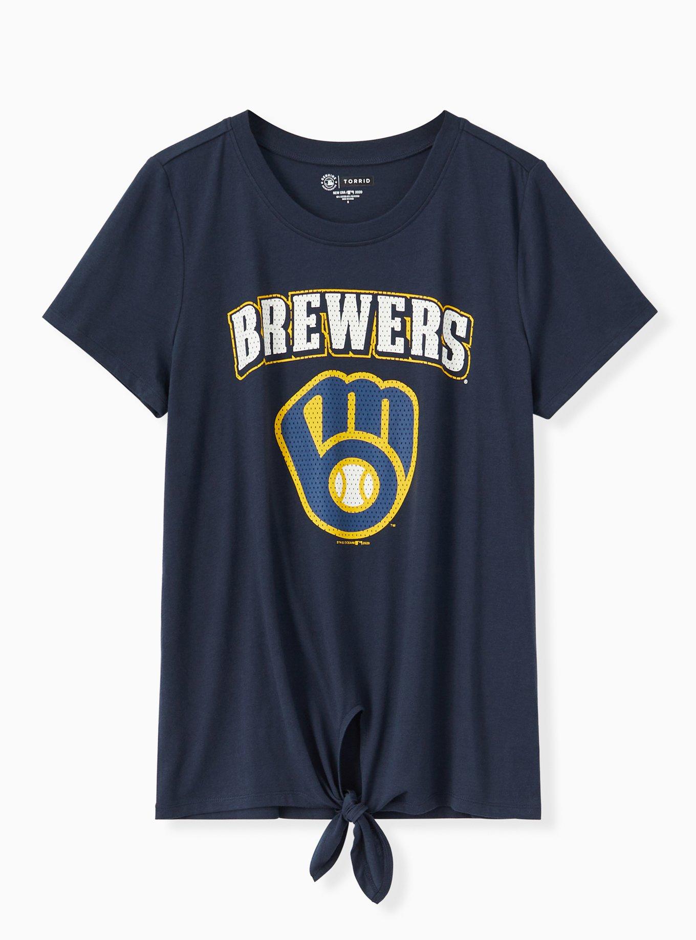 MLB Milwaukee Brewers Tie Front Tee - Navy, PEACOAT, hi-res