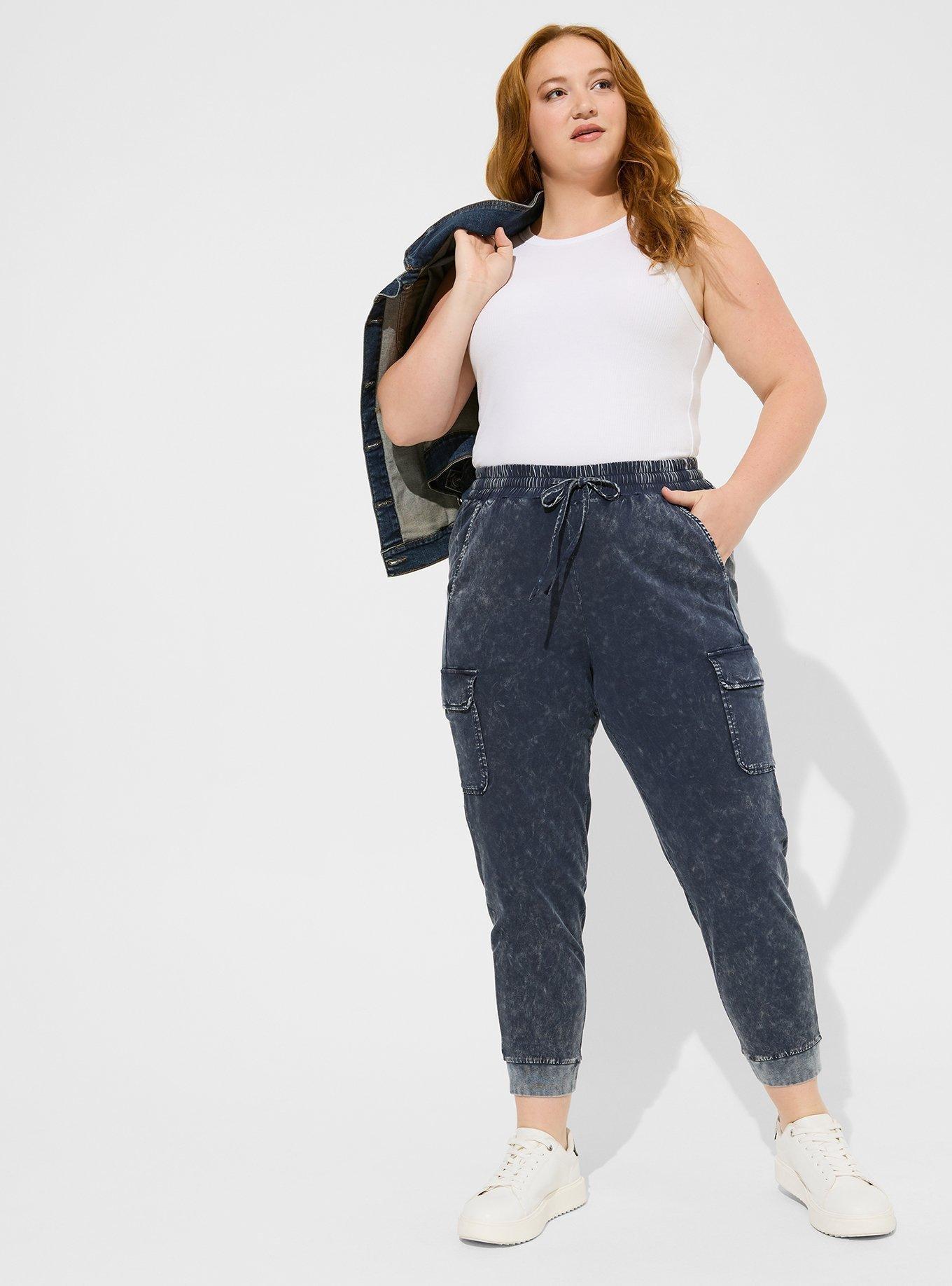 Plus Size - Relaxed Fit Jogger Stretch Challis Mid-Rise Cargo