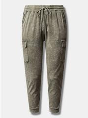 Relaxed Fit Jogger Stretch Challis Mid-Rise Cargo Pocket Pant, OLIVINE, hi-res
