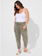 Relaxed Fit Jogger Stretch Challis Mid-Rise Cargo Pocket Pant, OLIVINE, hi-res
