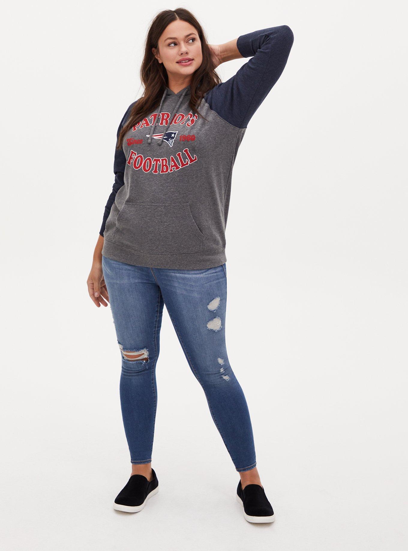 Plus Size NFL New England Patriots Football Grey & Navy Terry Raglan Hoodie, MEDIUM HEATHER GREY, alternate