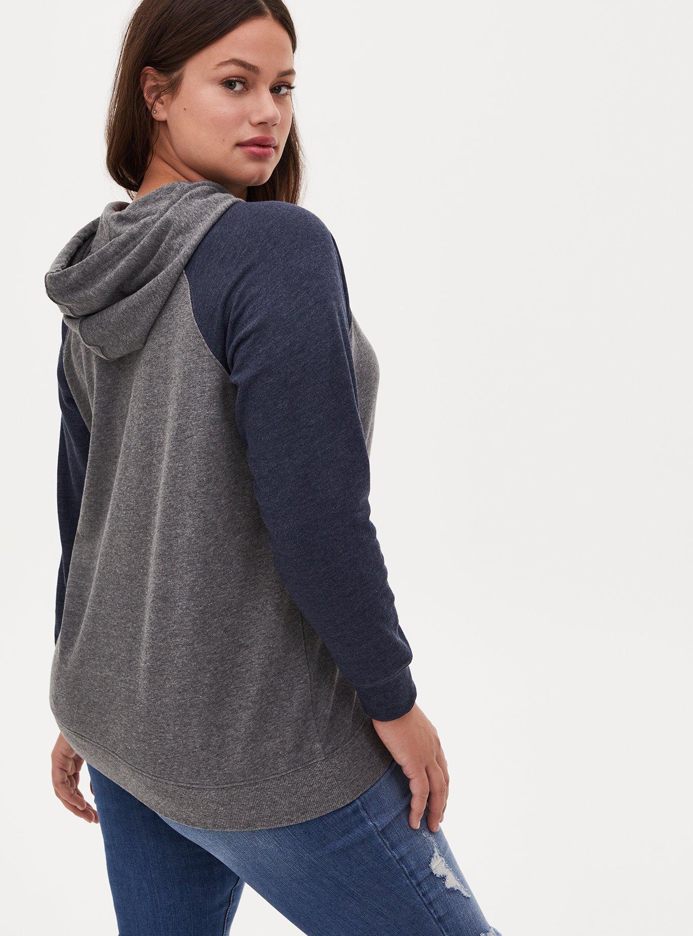 Plus Size NFL New England Patriots Football Grey & Navy Terry Raglan Hoodie, MEDIUM HEATHER GREY, alternate