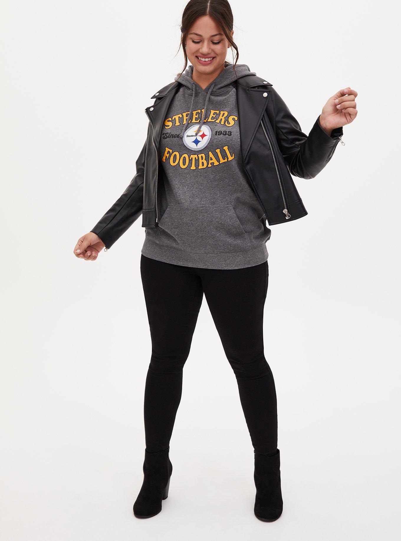 Plus Size - NFL Pittsburgh Steelers Football Grey & Black Terry Raglan  Hoodie - Torrid