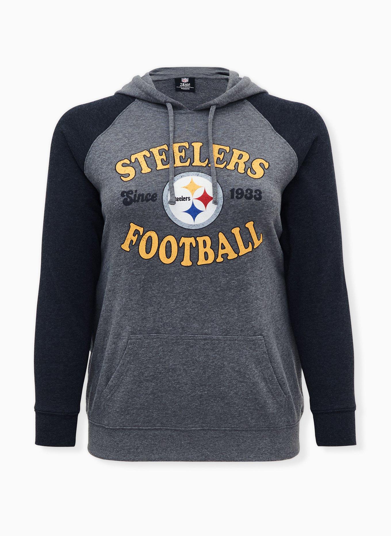 NFL Football PITTSBURGH STEELERS Grey Black Striped Sleeve Team Hoodie  Sweatshirt