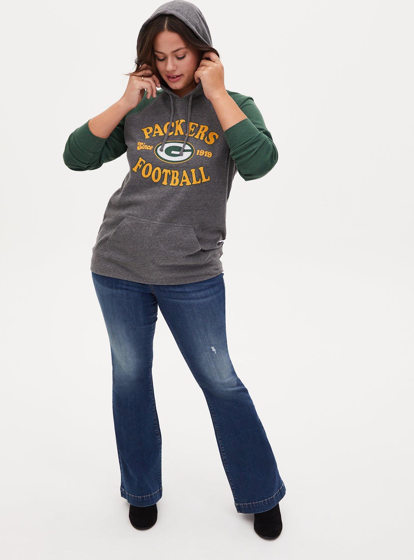 NFL Green Bay Packers Football Grey & Green Terry Raglan Hoodie, MEDIUM HEATHER GREY, alternate