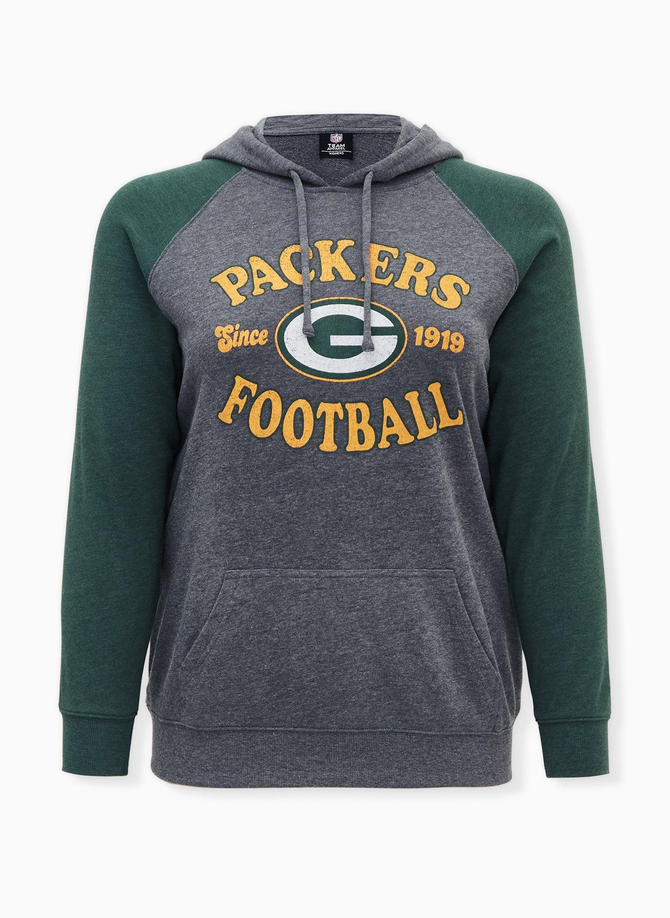Plus Size NFL Green Bay Packers Football Grey Green Terry Raglan Hoodie Torrid