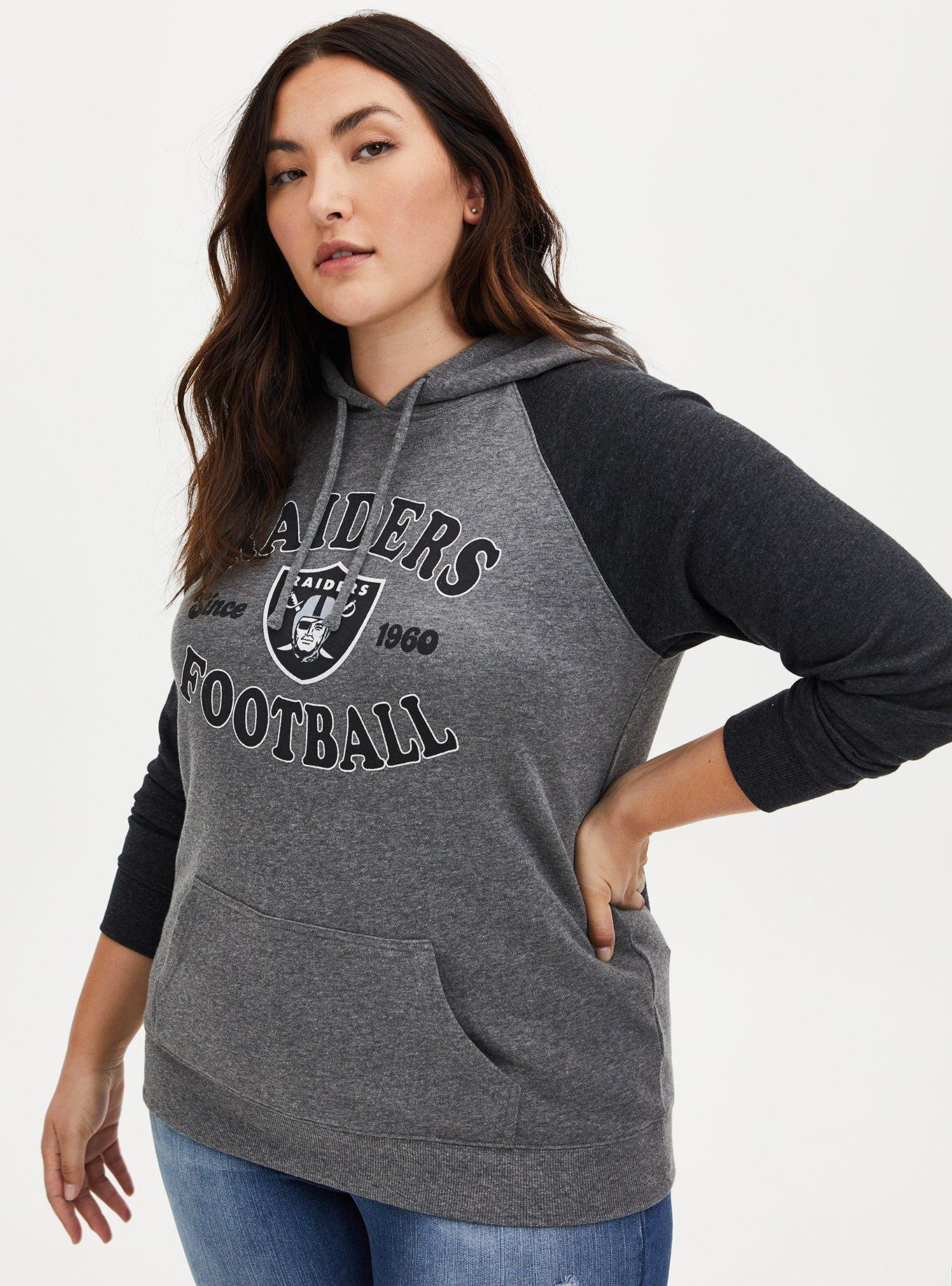 Plus Size NFL Las Vegas Raiders Football Grey Black Terry Raglan Hoodie Torrid