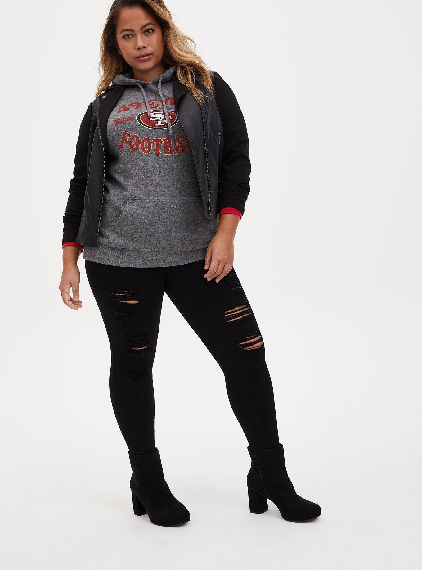 Plus Size NFL San Francisco 49ers Football Grey & Red Terry Raglan Hoodie, MEDIUM HEATHER GREY, alternate