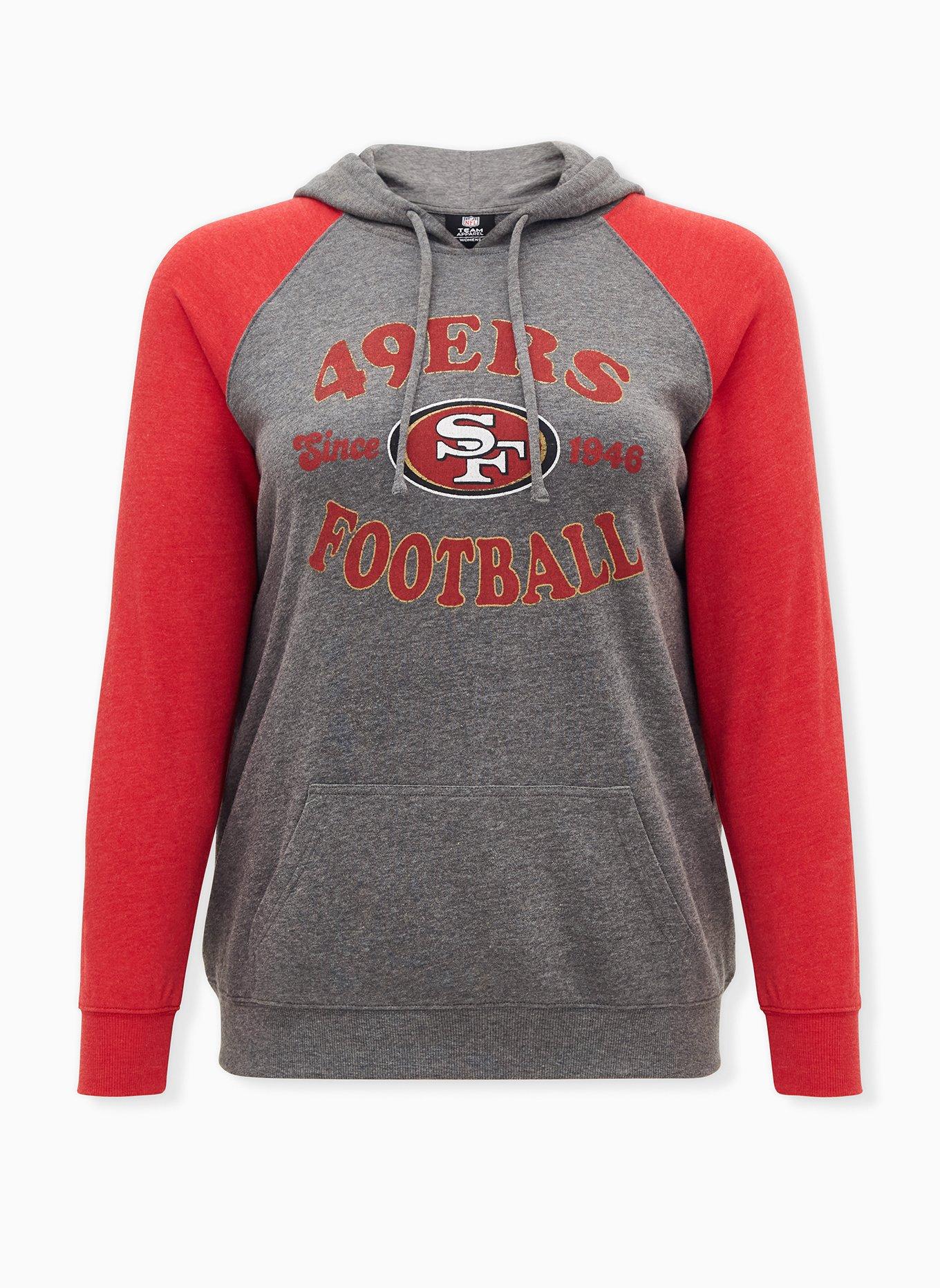 Plus Size NFL San Francisco 49ers Football Grey & Red Terry Raglan Hoodie, MEDIUM HEATHER GREY, hi-res