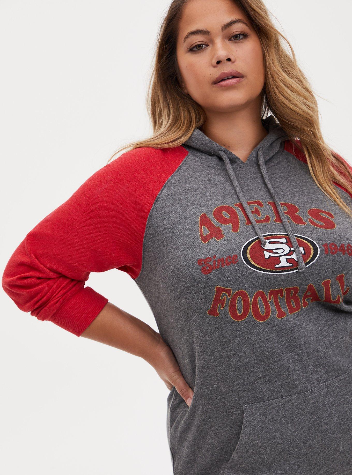 Plus Size NFL San Francisco 49ers Football Grey & Red Terry Raglan Hoodie, MEDIUM HEATHER GREY, hi-res
