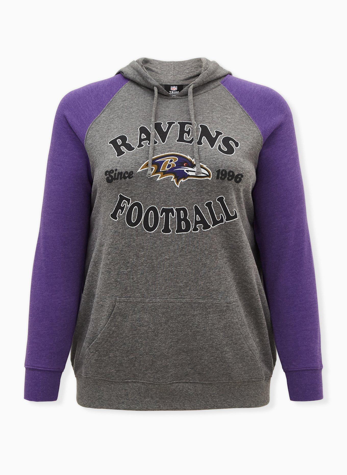 Plus Size NFL Baltimore Ravens Football Grey Purple Terry Raglan Hoodie Torrid