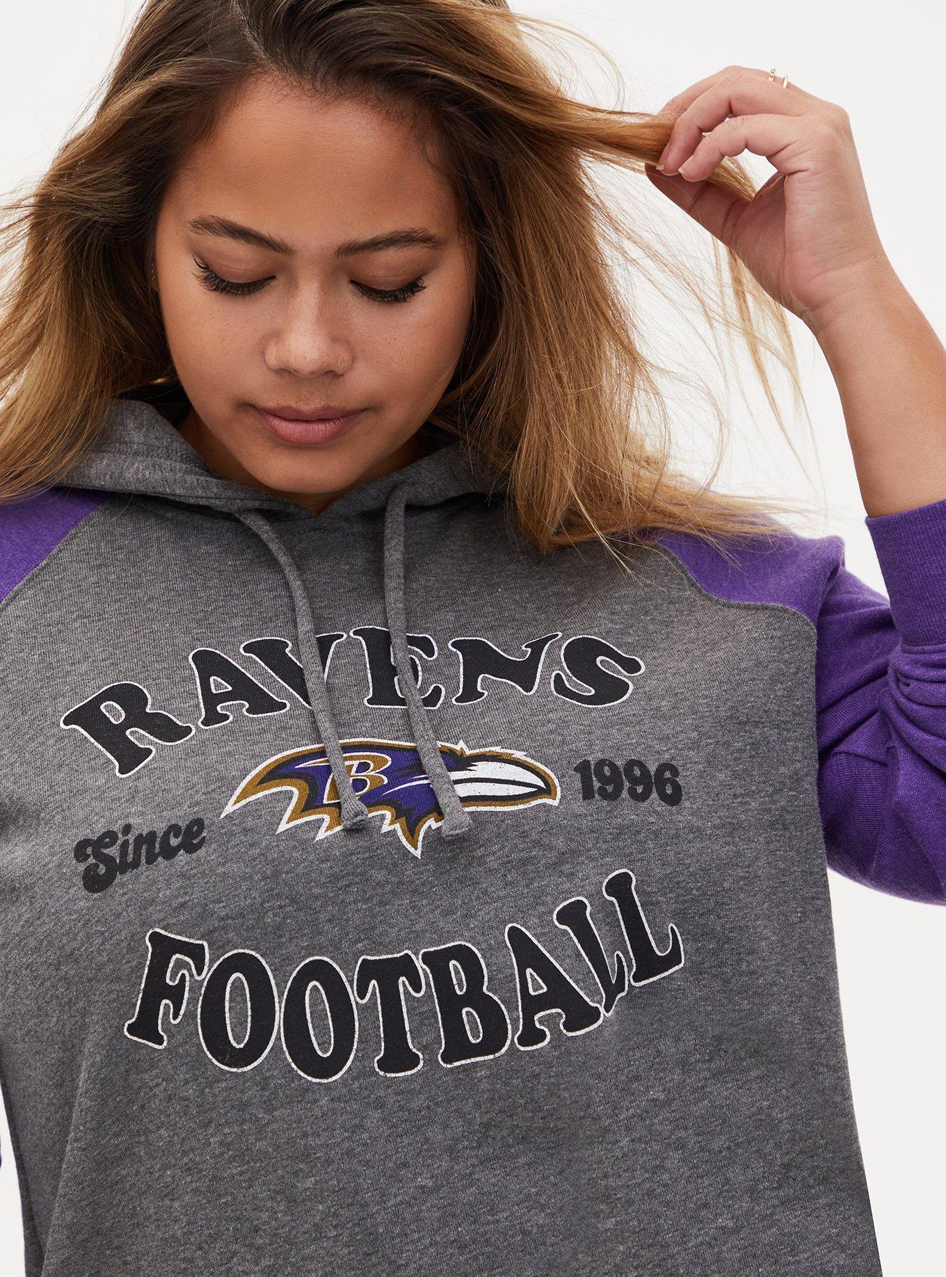 売れ筋商品|||ダナ キャラン ニューヨーク カットソー トップス レディース Women's Gray/Purple Baltimore Ravens Joy Cropped Raglan Pullover Hoodie Gray, Purple 13625710_hi?$pdp_hero_small$&