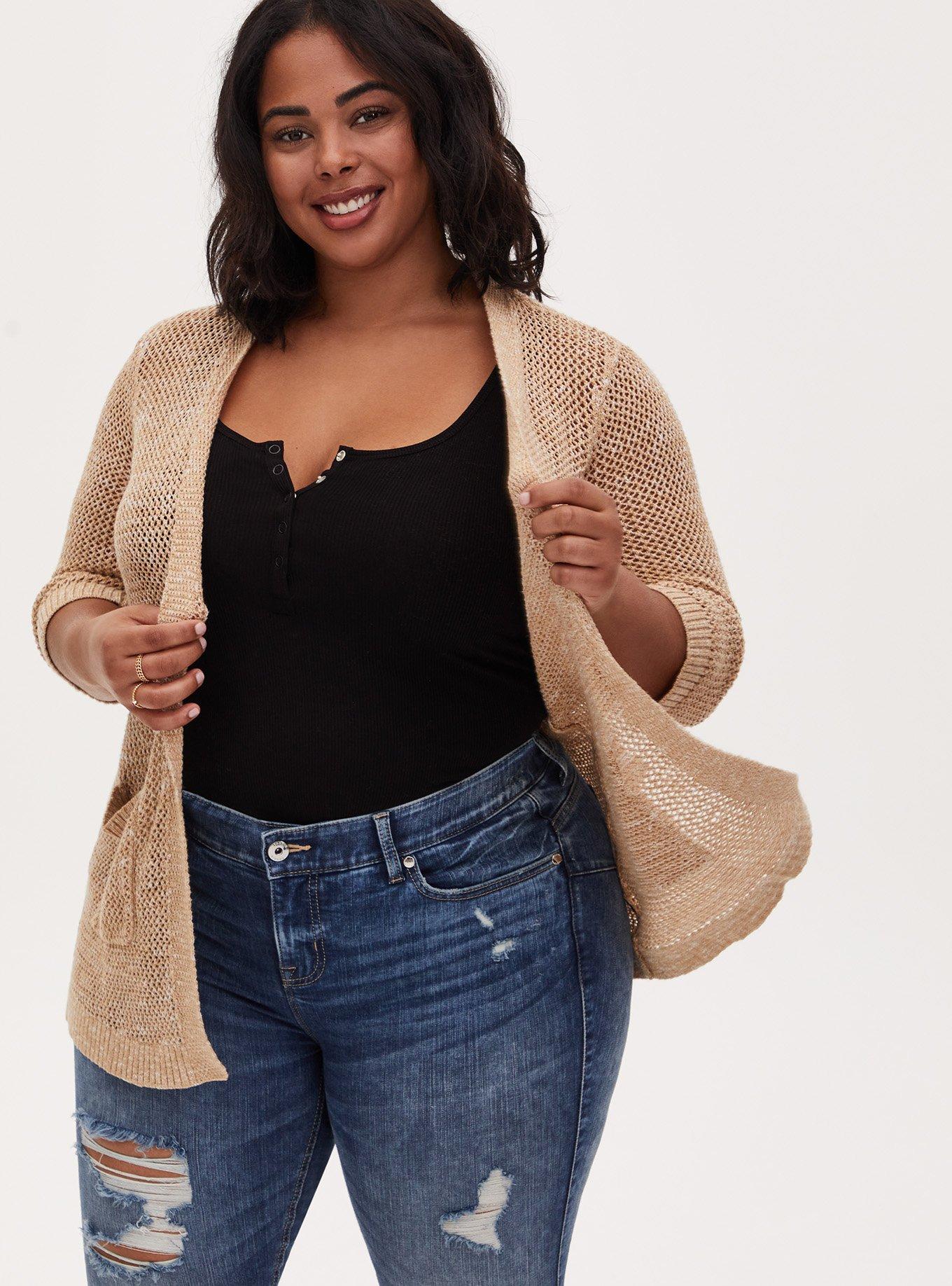 Open front pointelle clearance cardigan