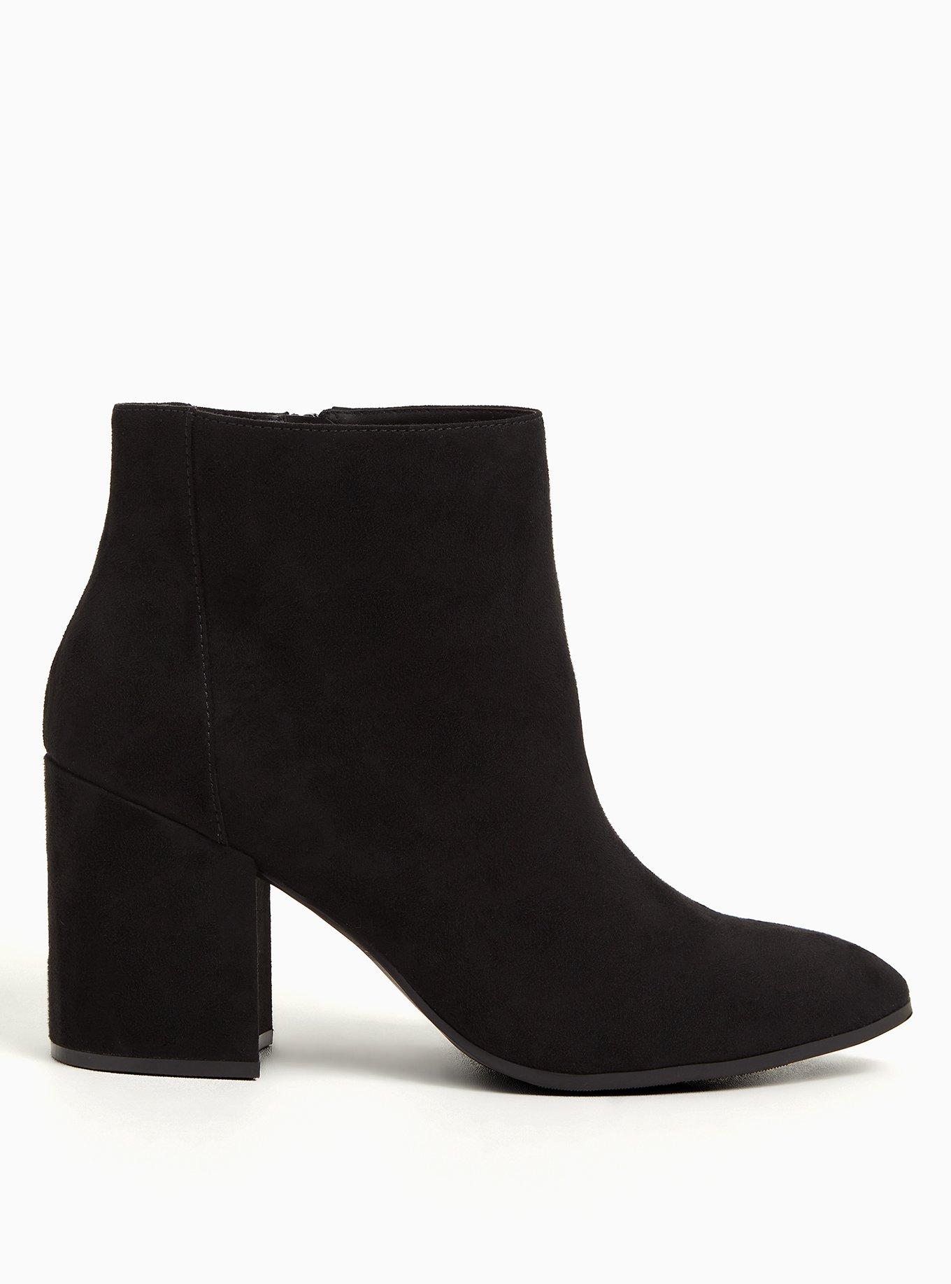 Black Faux Suede Pointed Toe Block Heel Bootie (WW), , alternate