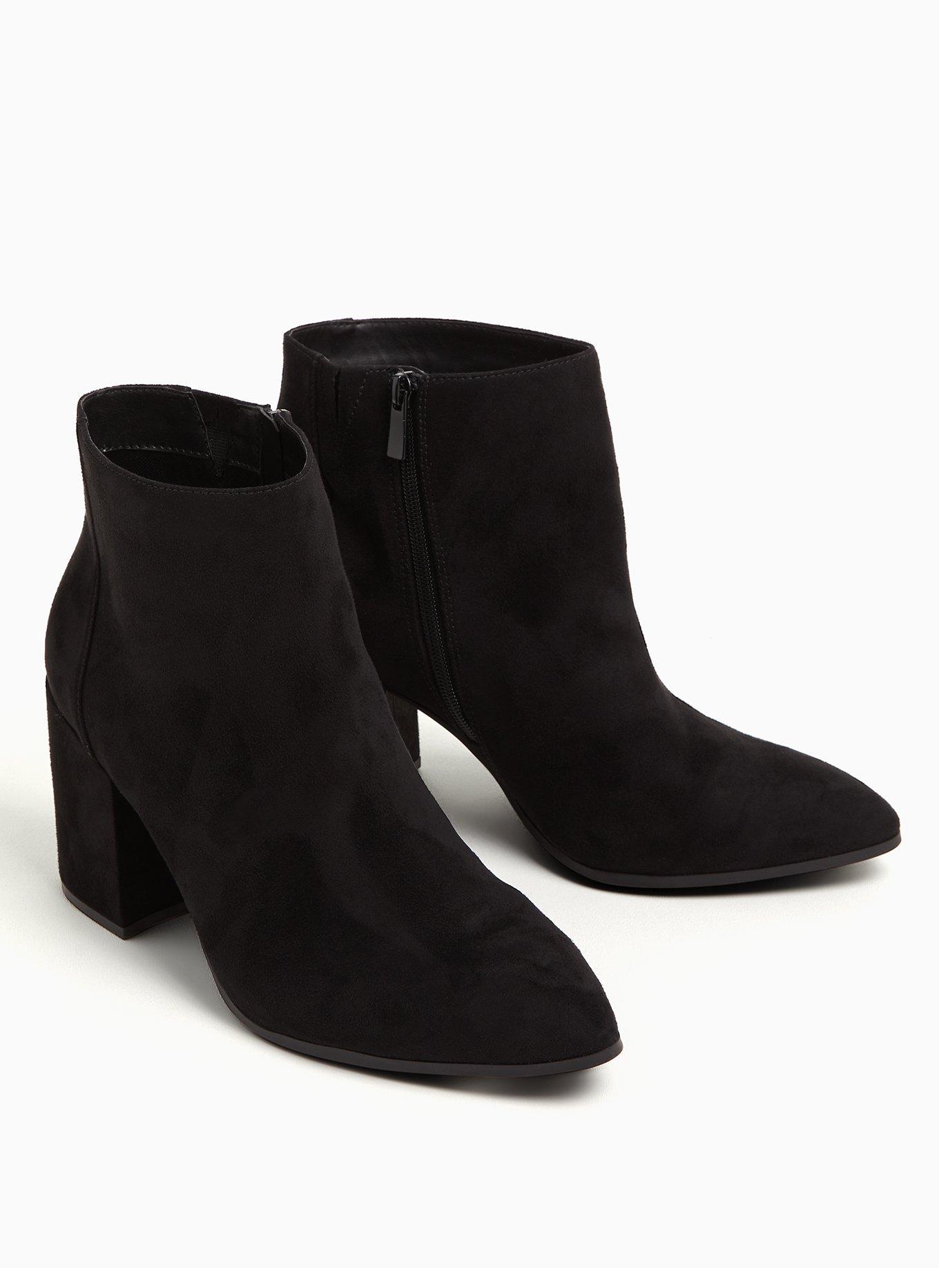Black Faux Suede Pointed Toe Block Heel Bootie (WW), , alternate