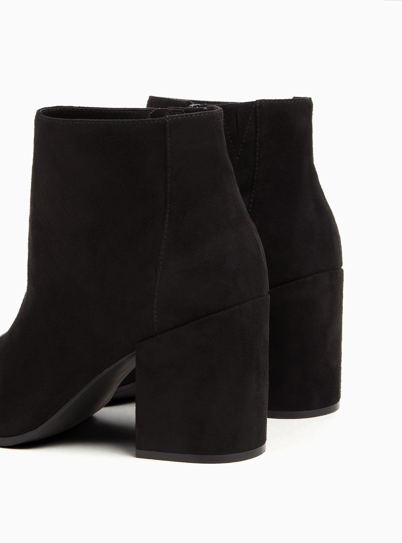 Black Faux Suede Pointed Toe Block Heel Bootie (WW), , alternate