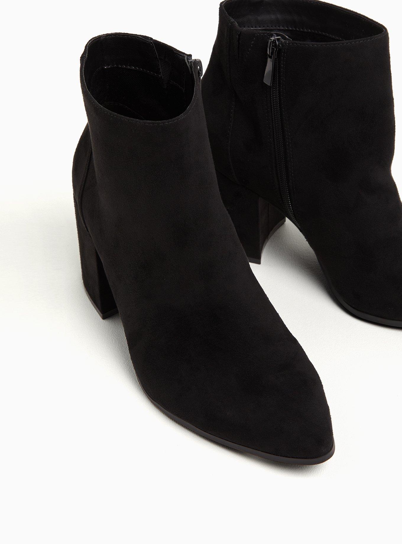 Black Faux Suede Pointed Toe Block Heel Bootie (WW), , alternate