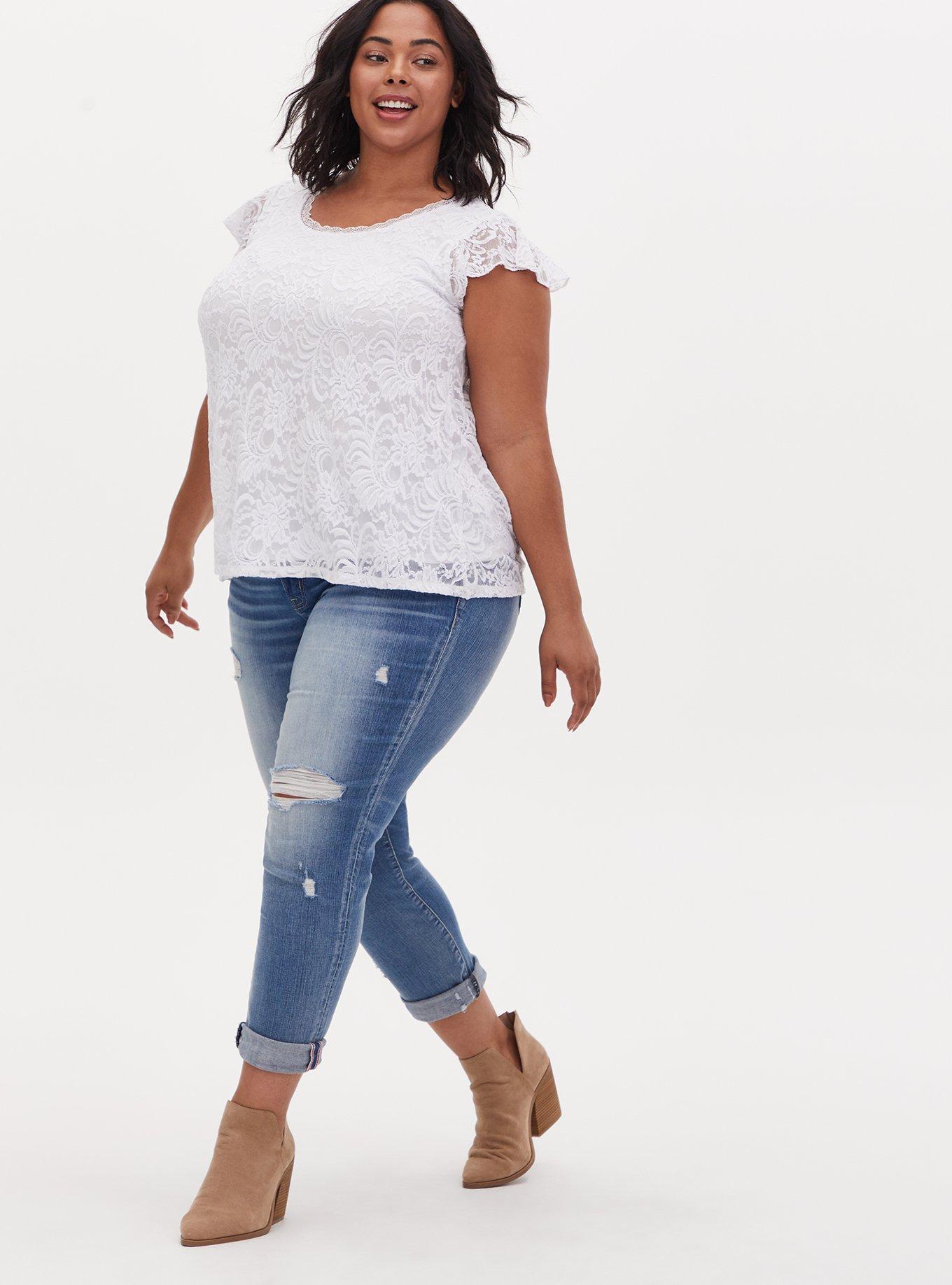 Plus Size White Lace Cap Sleeve Top, BRIGHT WHITE, alternate