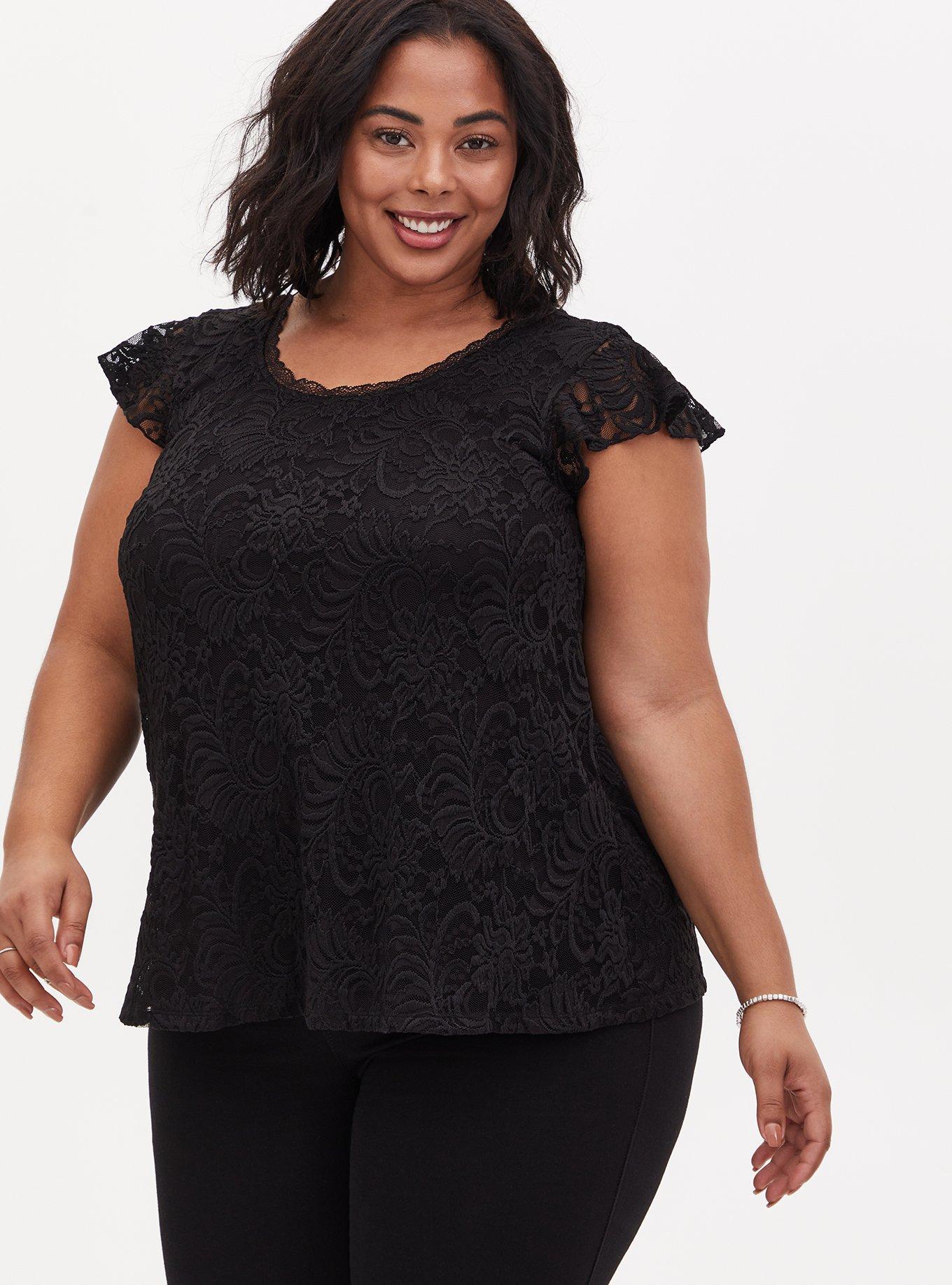 Plus Size White Lace Cap Sleeve Top, BRIGHT WHITE, hi-res