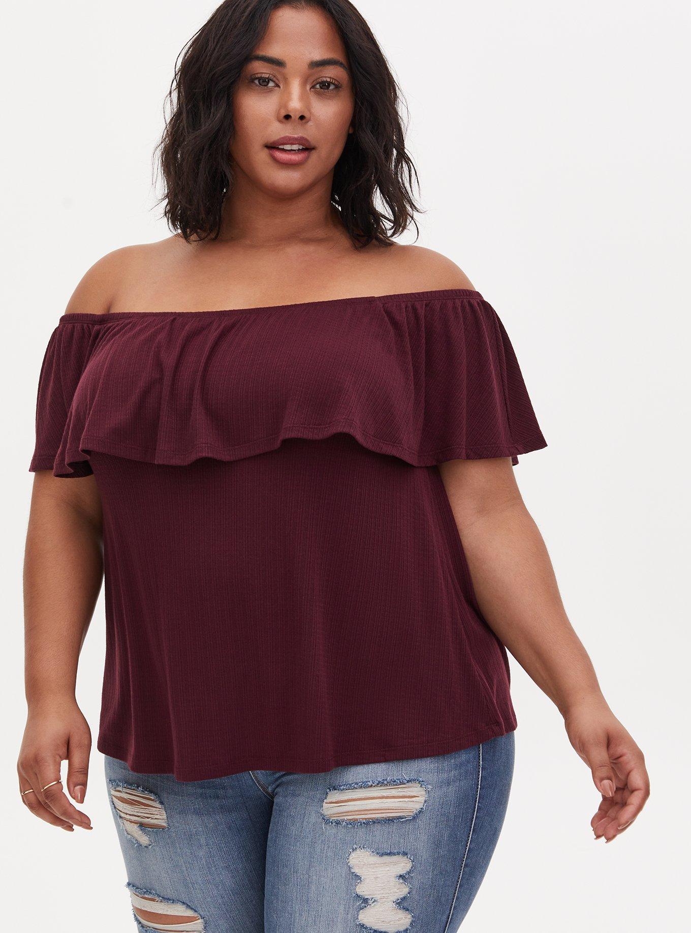 Off the shoulder ruffle top plus size hot sale