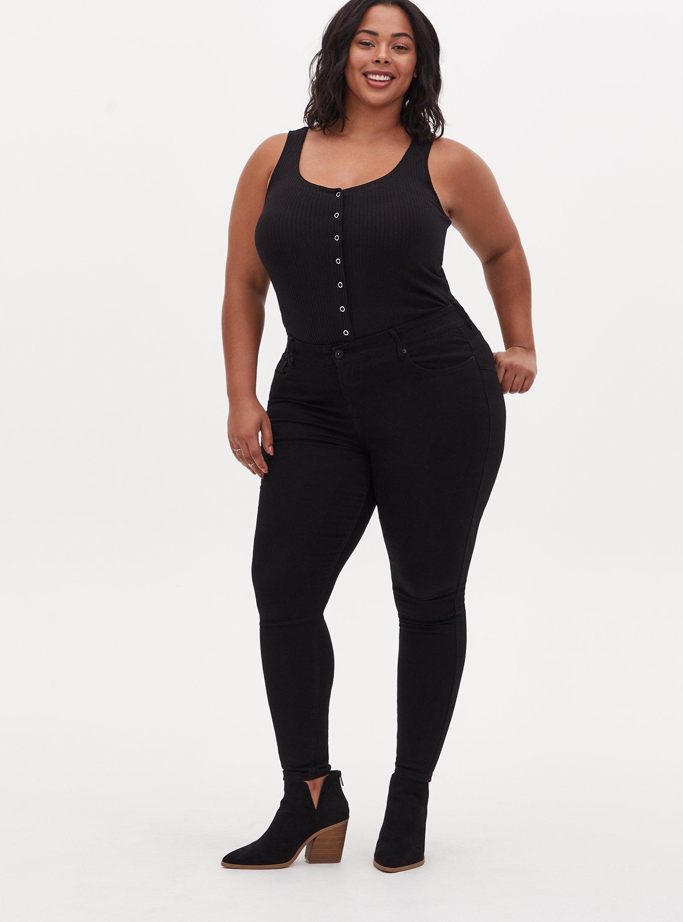 Plus Size Ribbed Snap Front Henley Midi Tank, DEEP BLACK, alternate