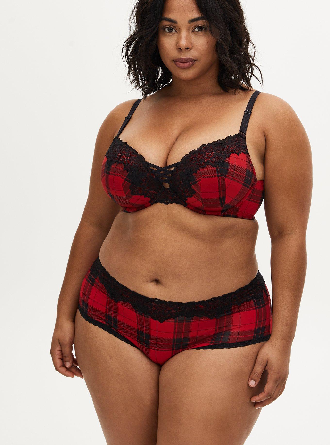 Red Plaid Shine Cheeky Panty , SPLATTER PLAID, alternate