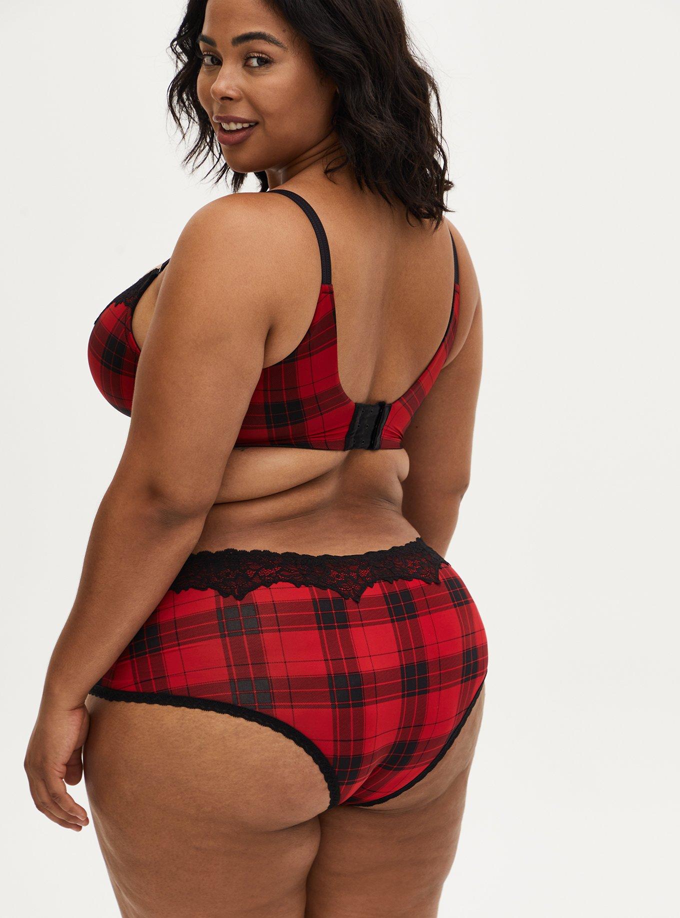 Red Plaid Shine Cheeky Panty , SPLATTER PLAID, alternate