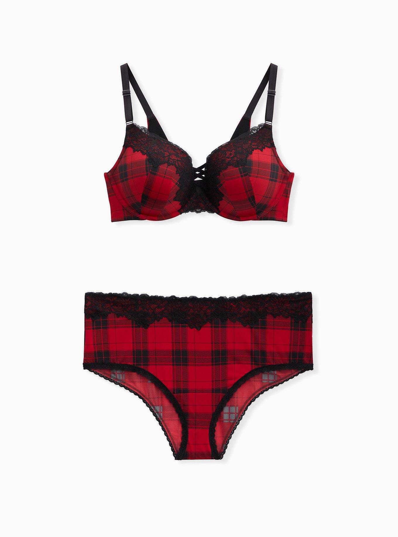 Red Plaid Shine Cheeky Panty , SPLATTER PLAID, alternate