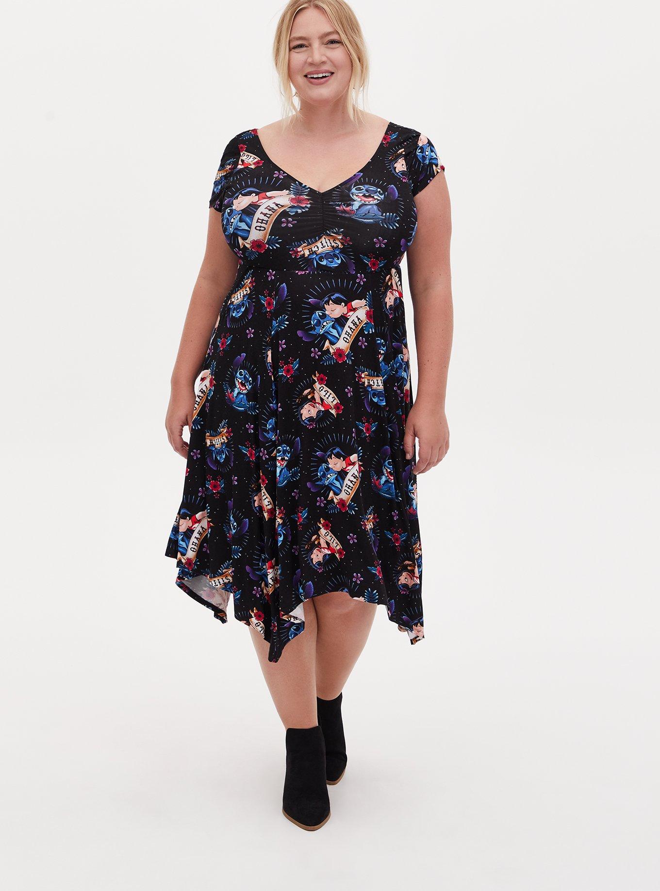 Plus Size - Disney Lilo & Stitch Tattoo Art Jersey Handkerchief Skater  Dress - Torrid