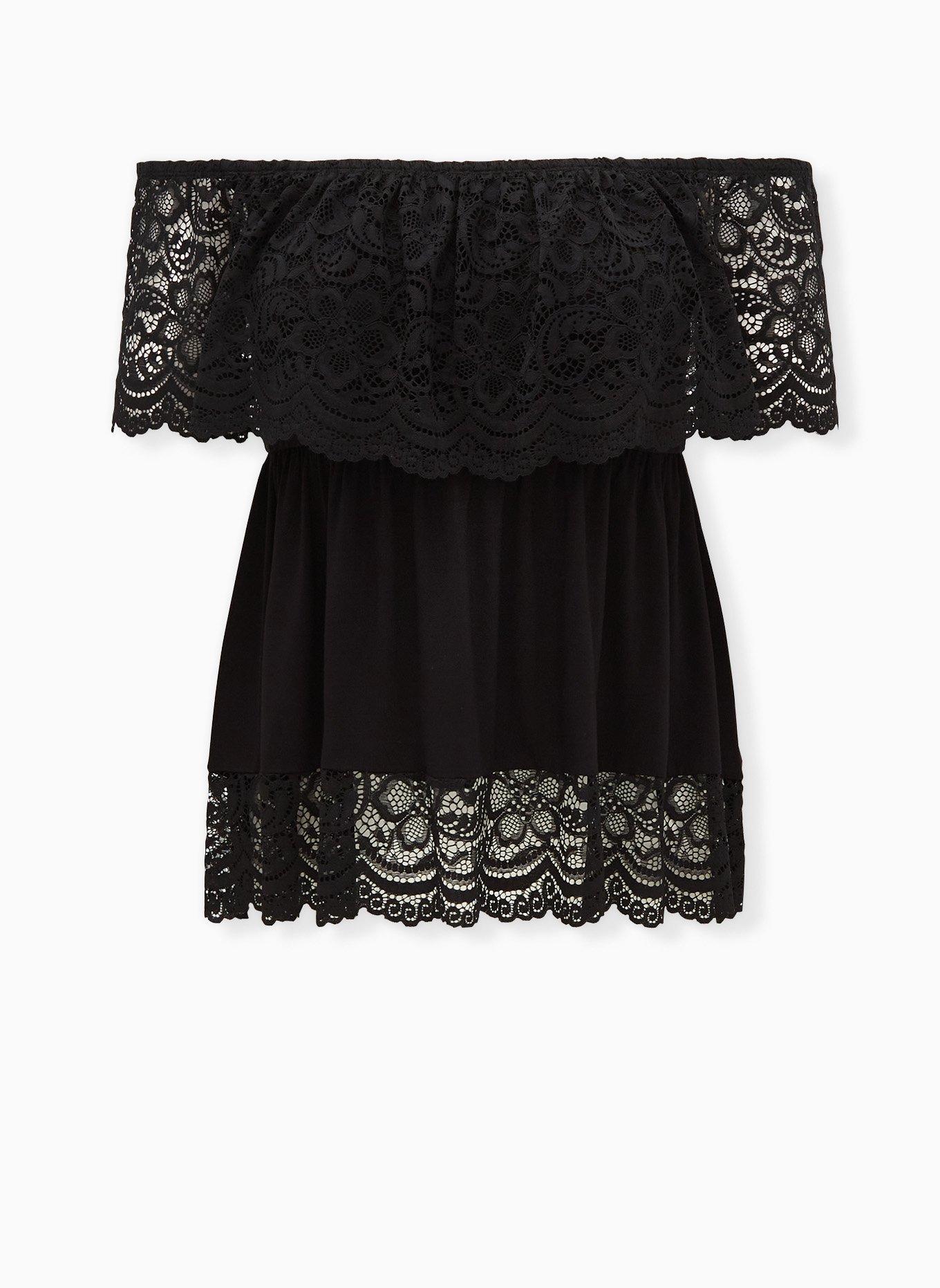 Plus Size - Super Soft & Lace Black Off Shoulder Top - Torrid