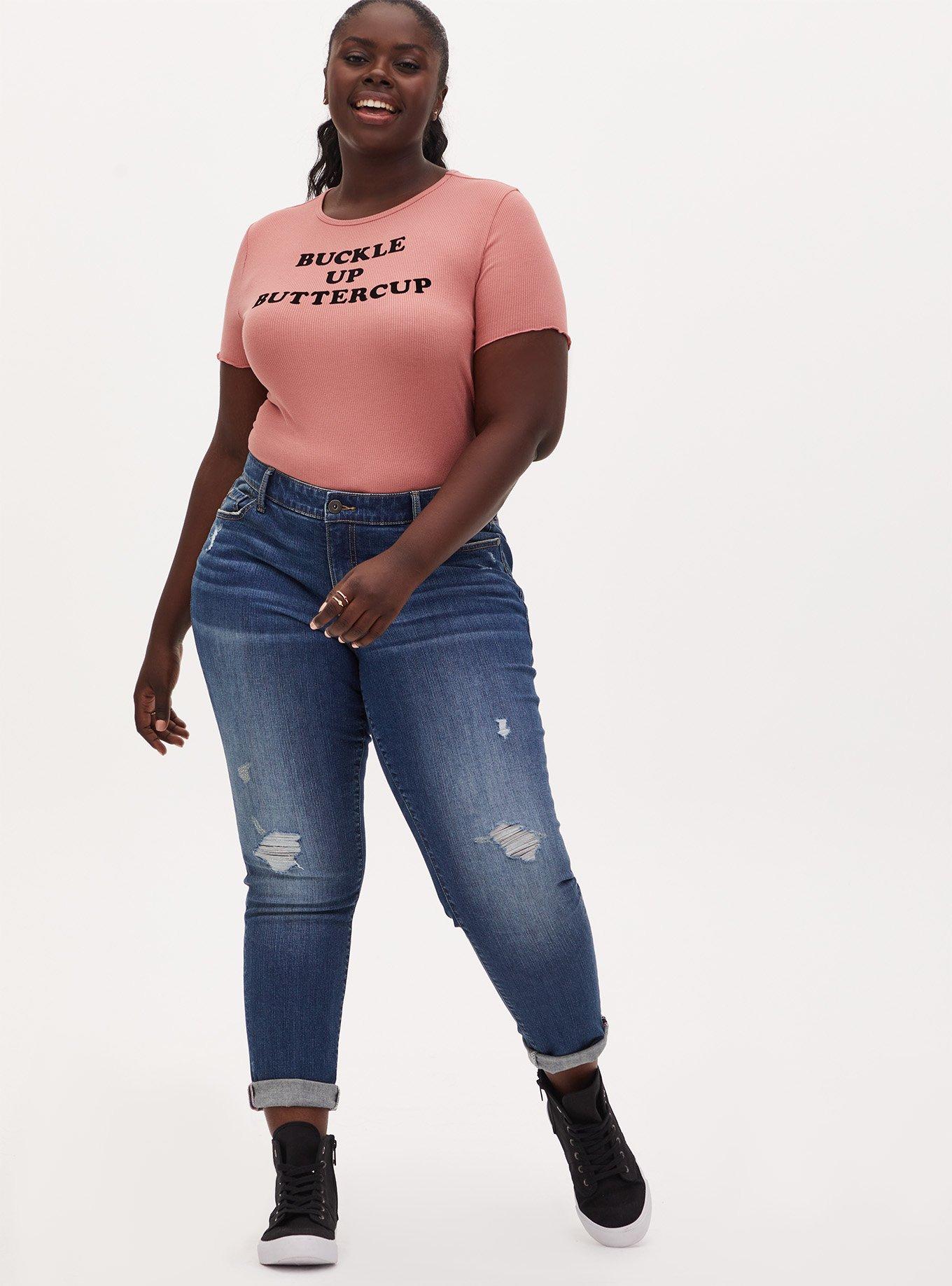 Plus Size Buckle Up Crew Tee - Super Soft Rib Dusty Coral , , alternate