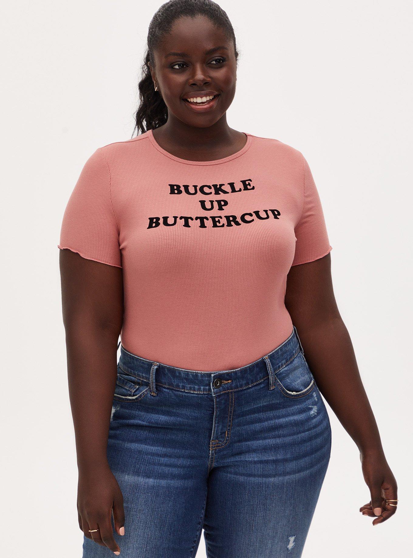 Plus Size Buckle Up Crew Tee - Super Soft Rib Dusty Coral , , hi-res