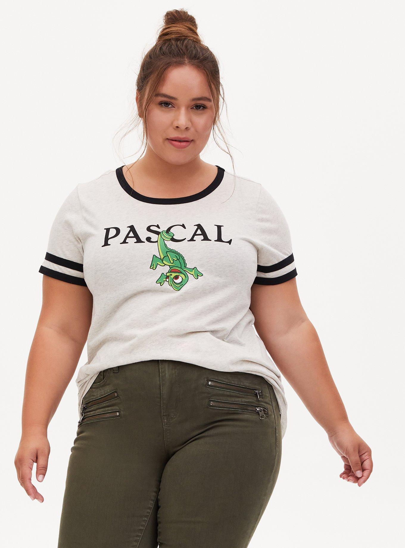 Plus Size Disney Tangled Pascal Oatmeal Crew Neck Ringer Top, OATMEAL HEATHER, hi-res