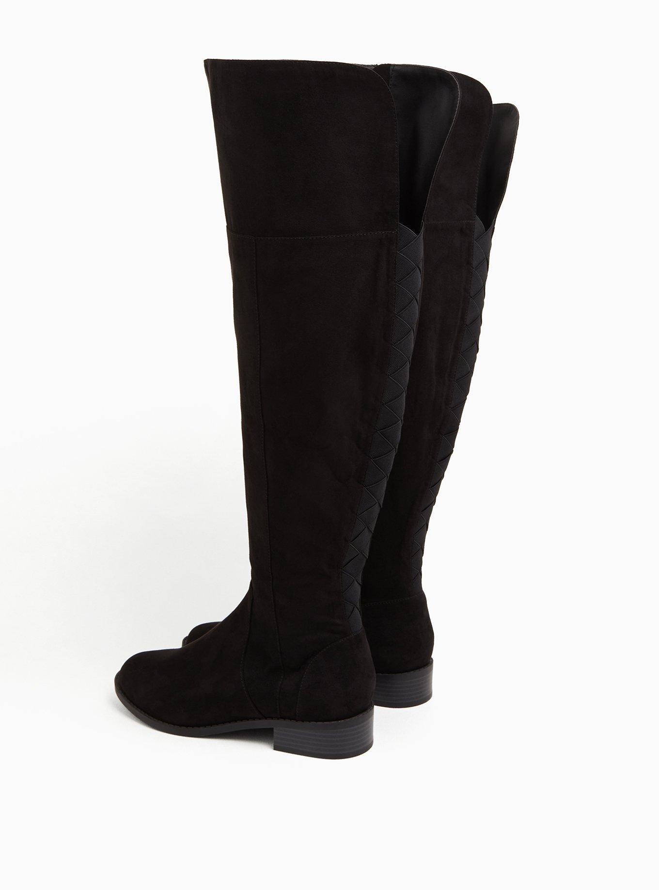 Black Faux Suede Woven Over-The-Knee Boot (WW), BLACK, alternate