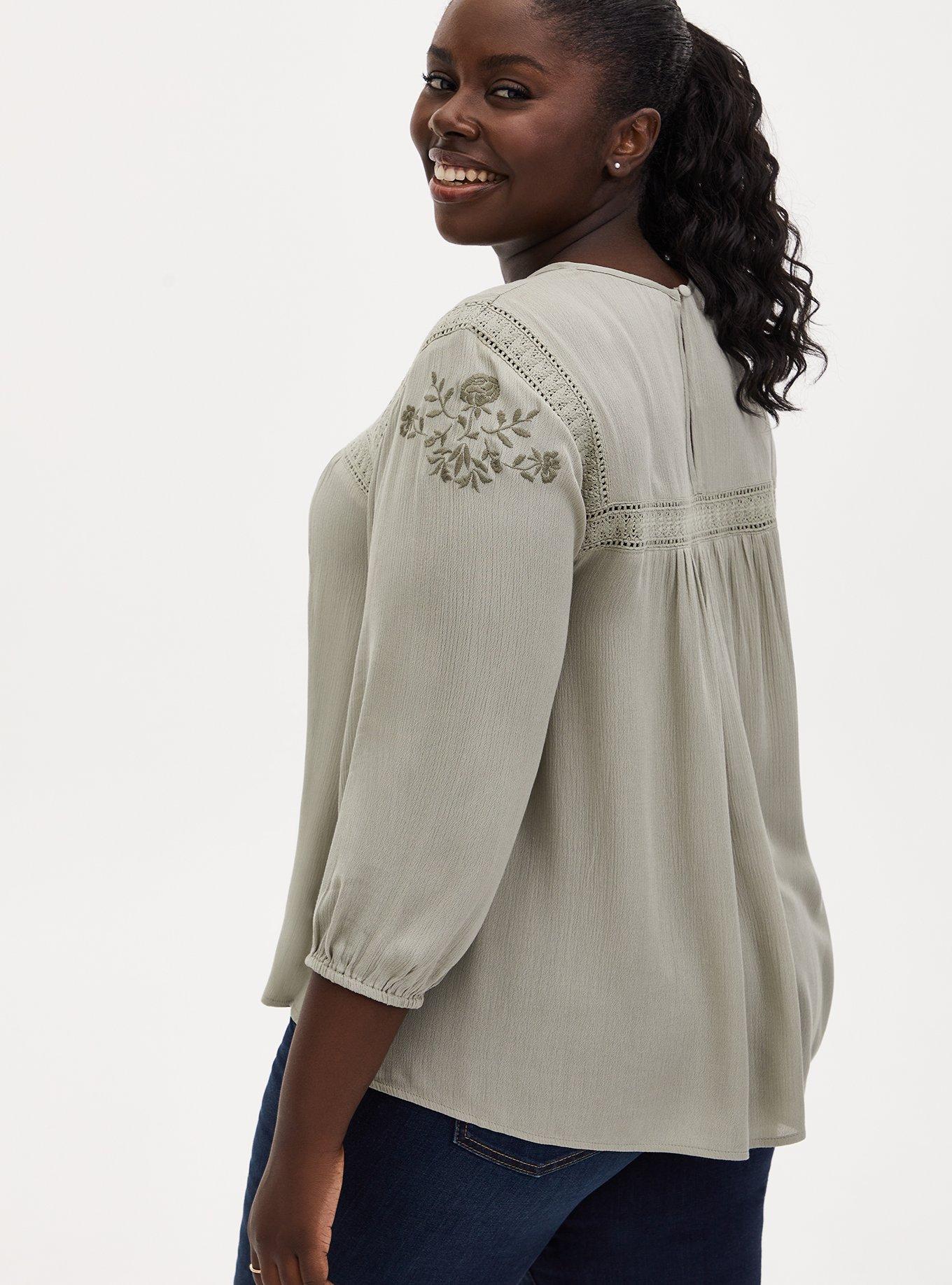 Plus Size - Crinkle Gauze Embroidered Top - Torrid