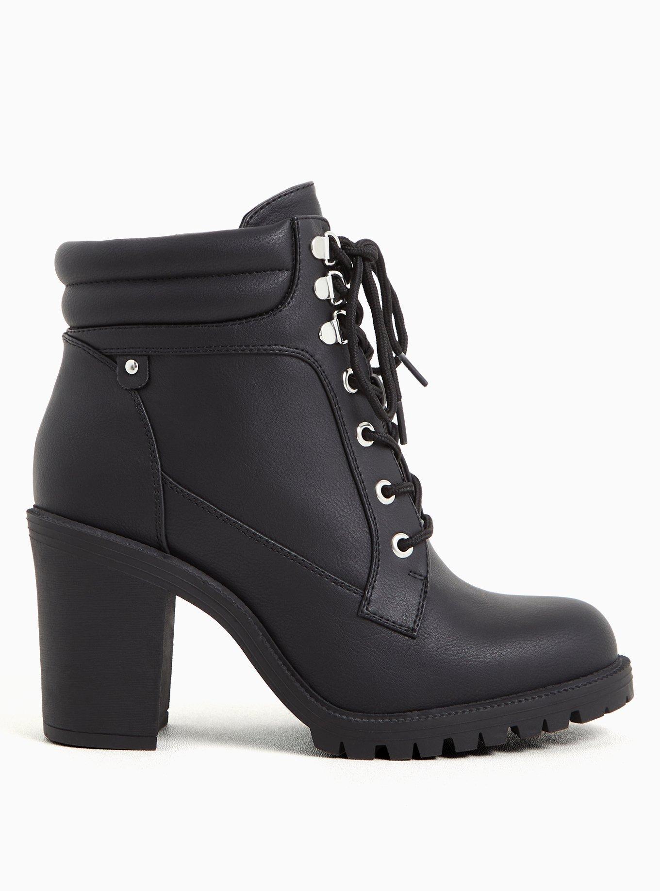 Olive Green Faux Leather Lace-Up Hiker Boot (WW), BLACK, alternate