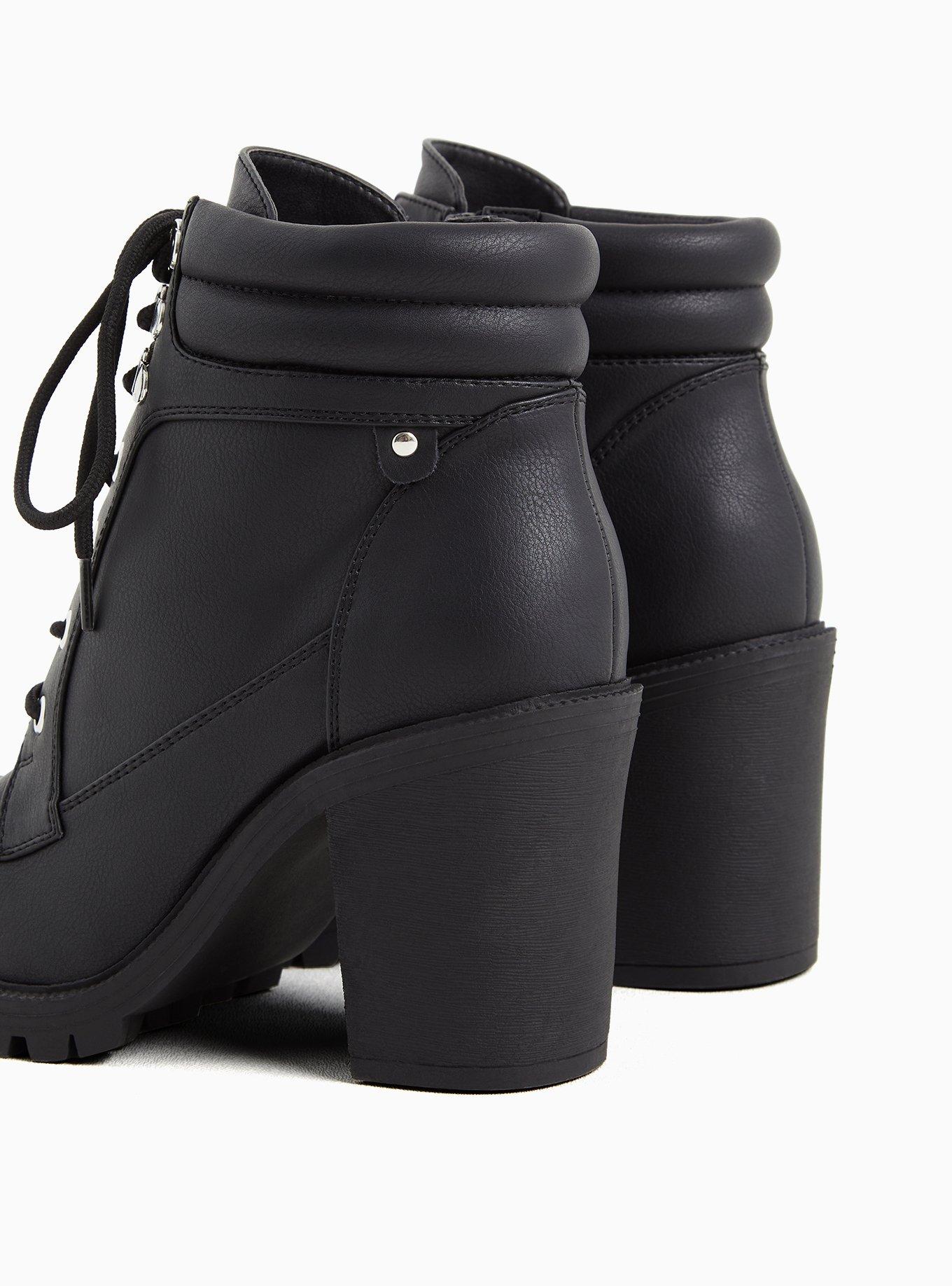 Olive Green Faux Leather Lace-Up Hiker Boot (WW), BLACK, alternate