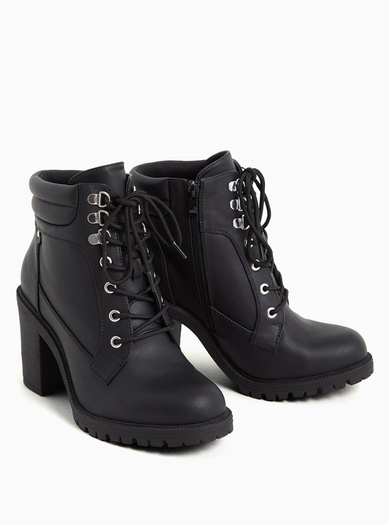 Olive Green Faux Leather Lace-Up Hiker Boot (WW), BLACK, alternate