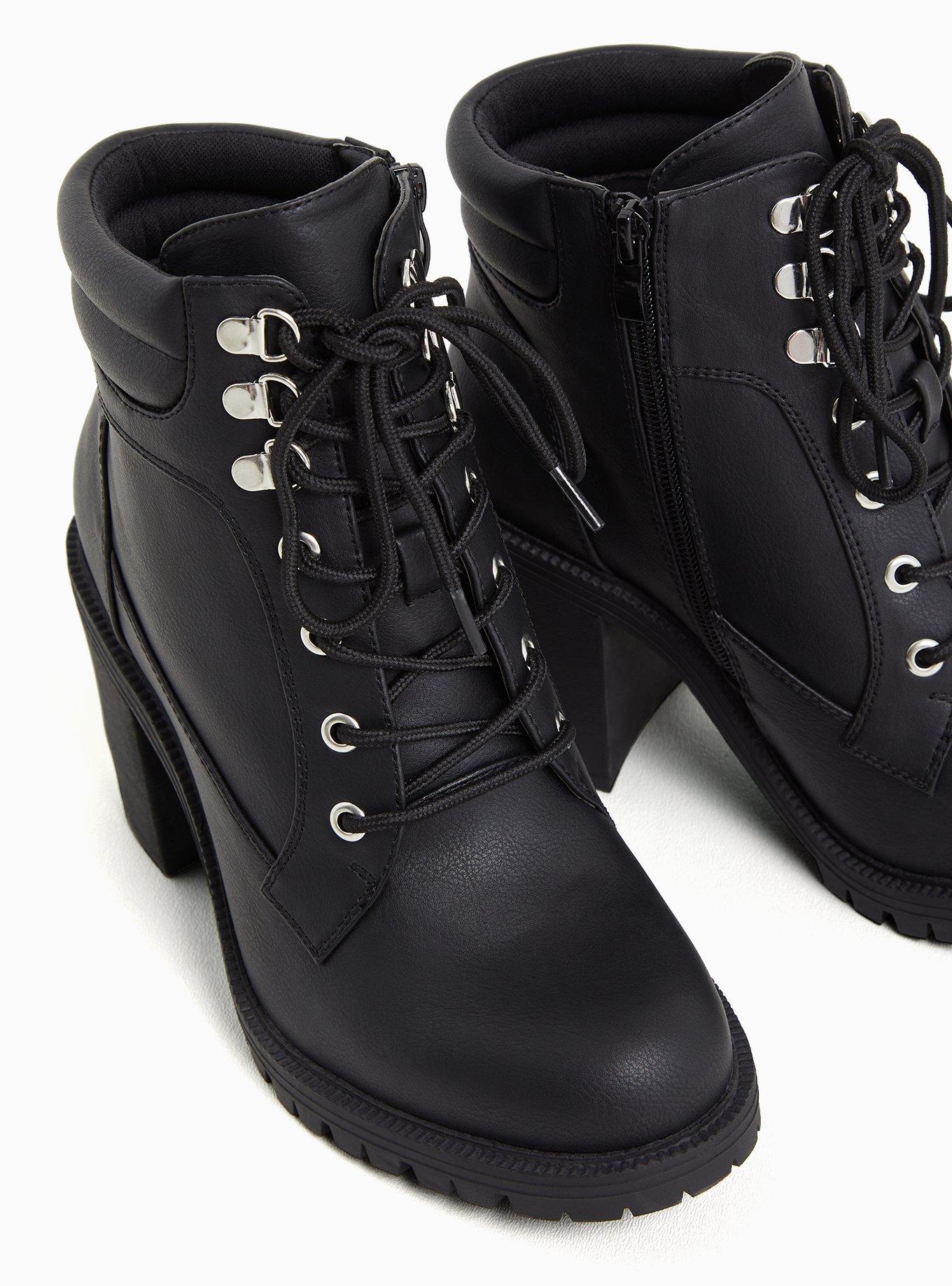 Olive Green Faux Leather Lace-Up Hiker Boot (WW), BLACK, alternate