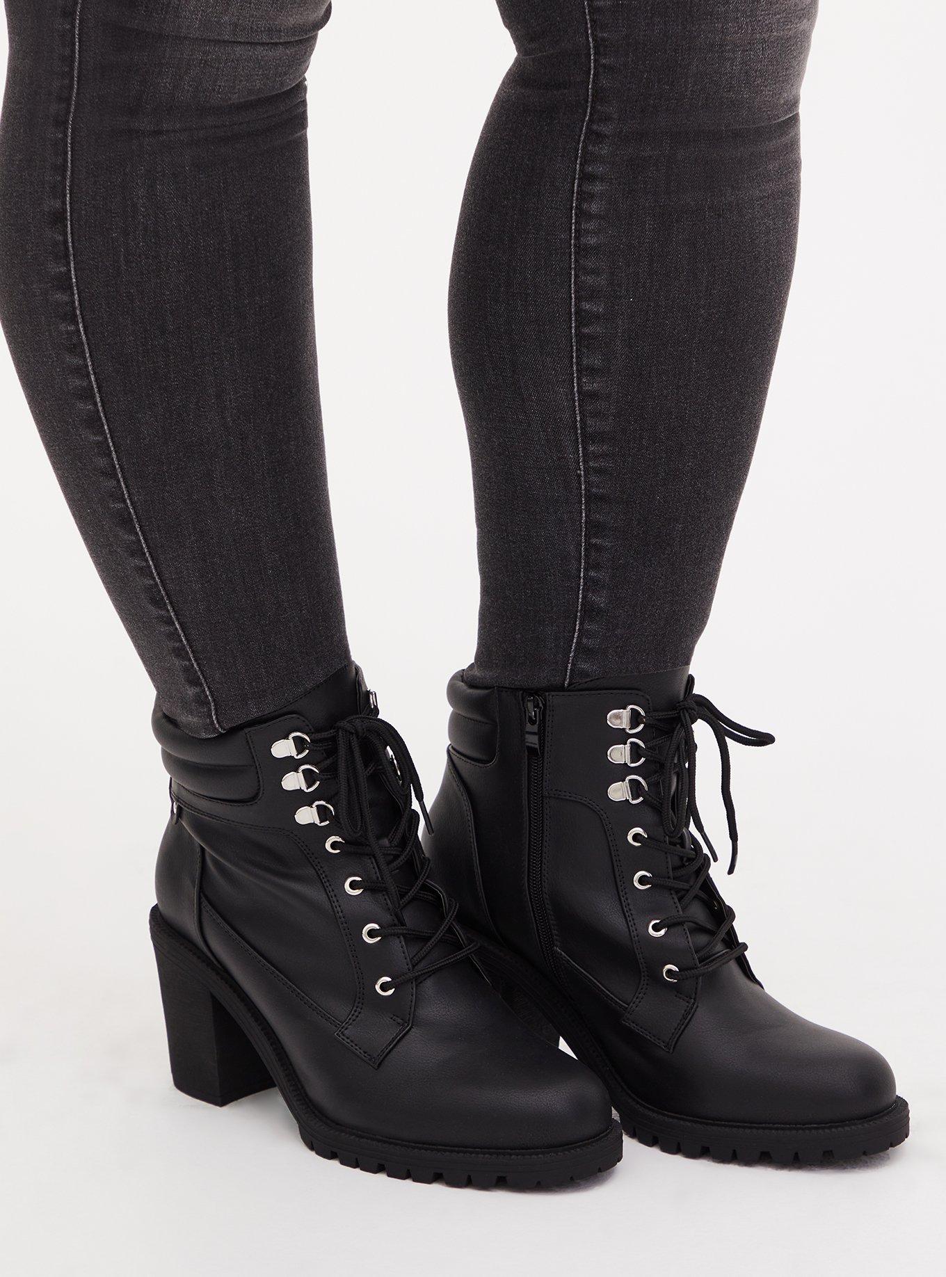 Olive Green Faux Leather Lace-Up Hiker Boot (WW), BLACK, hi-res