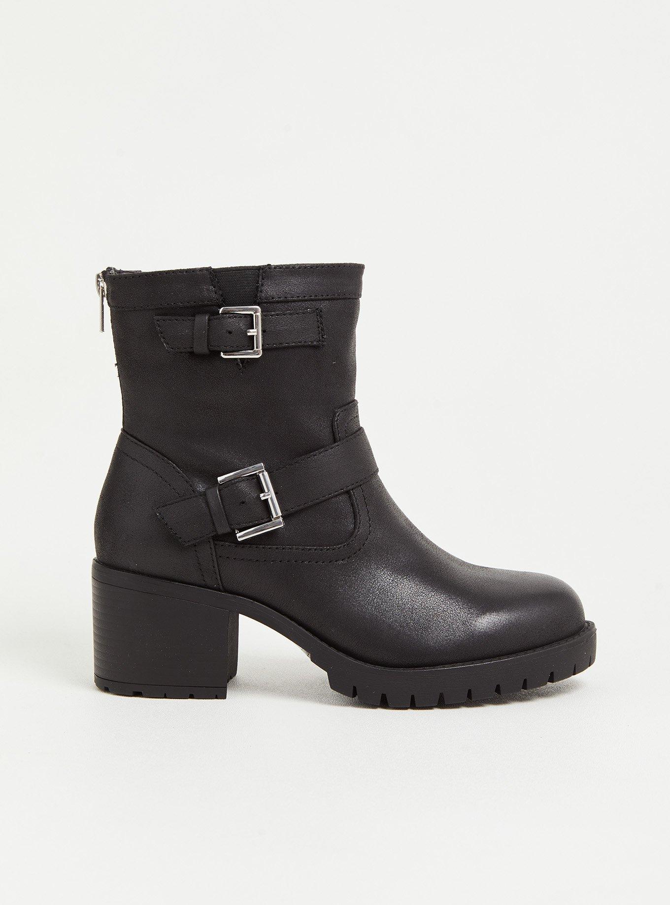 Black Faux Leather Motorcycle Boot (WW), BLACK, alternate