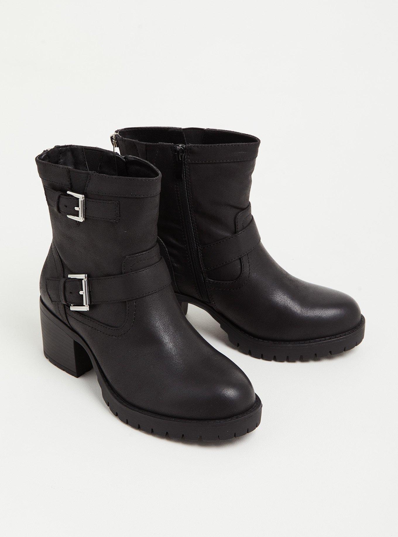 Black Faux Leather Motorcycle Boot (WW), BLACK, alternate