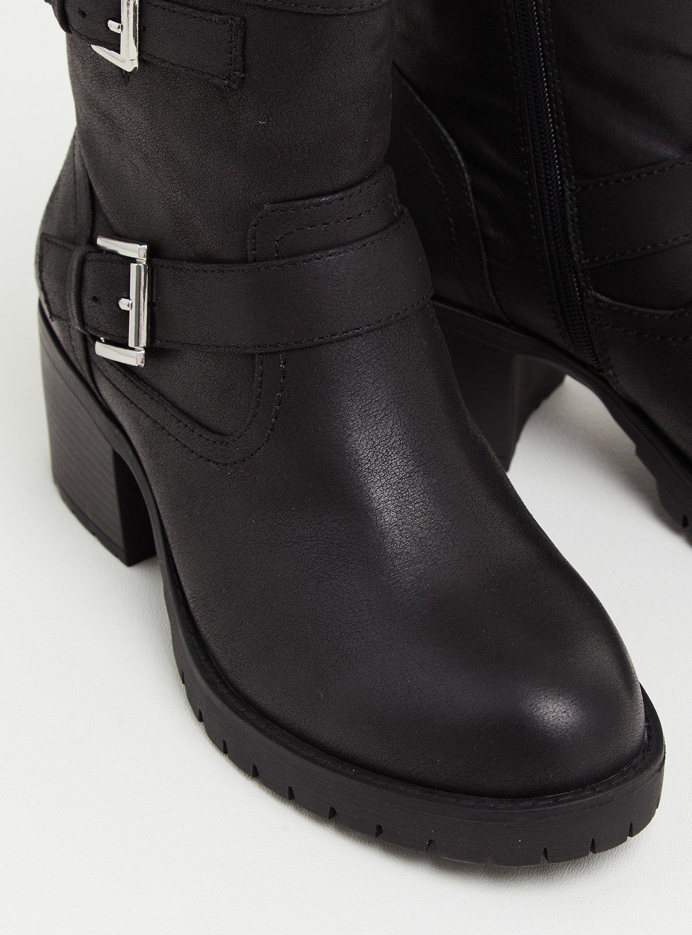 Black Faux Leather Motorcycle Boot (WW), BLACK, alternate